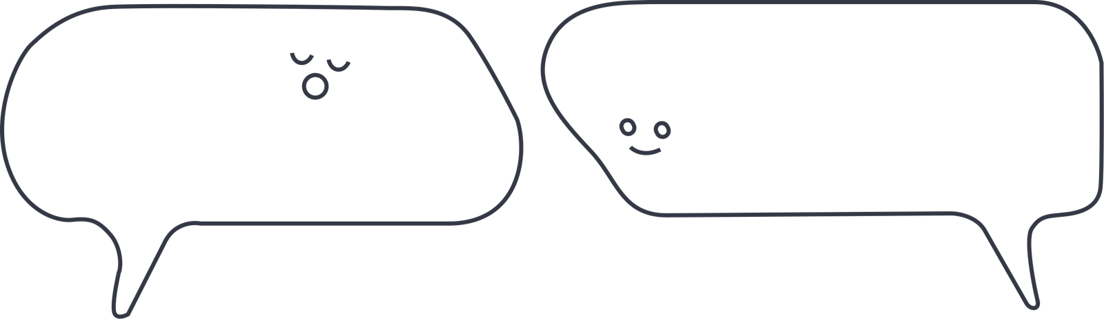Two speech-bubble faces facing each other